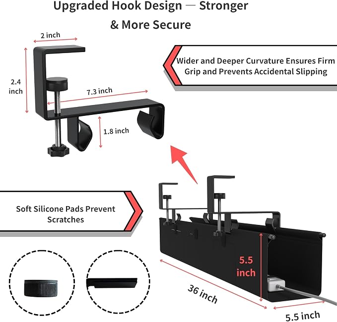 Under Desk Cable Management Tray, 36” Cord Organizer - Image 3