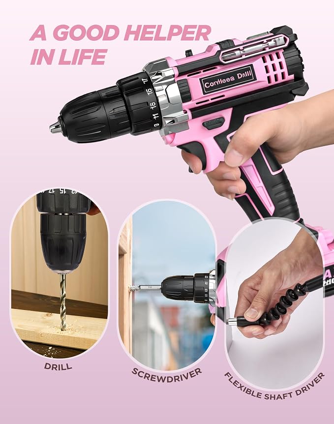 Pink Cordless Drill Set, 21V Electric Power Drill - Image 5