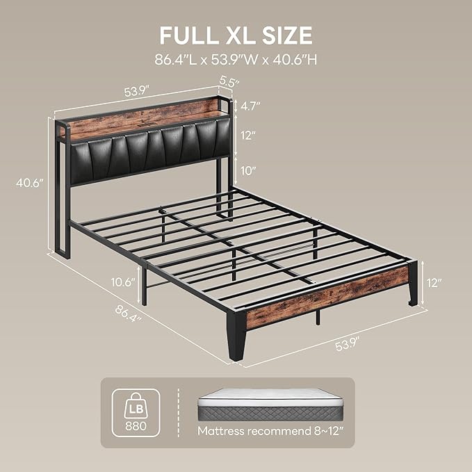 LIKIMIO Full XL Bed Frame, Storage Headboard - Image 2