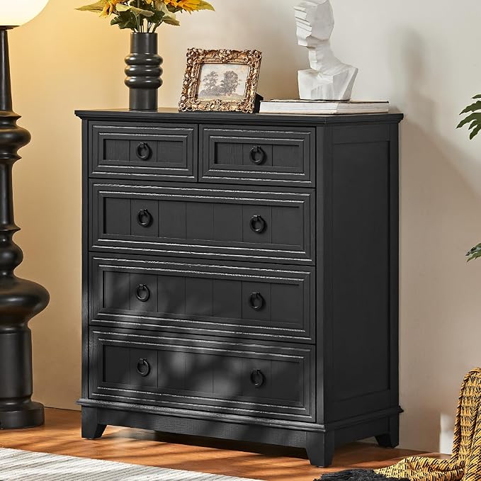 Farmhouse 5 Drawer Dresser for Bedroom, 33.2" Tall Small Dressers & Chest of by Joaxswe