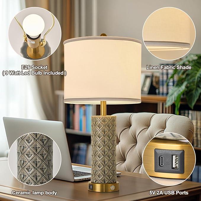 Set of 2 Table Lamp for Living Room Bedroom Farmhouse - Image 4