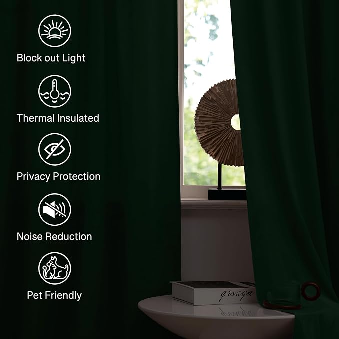 StangH Dark Green Curtains Blackout Thermal Insulated Velvet Drapes Rod Pocket - Image 6