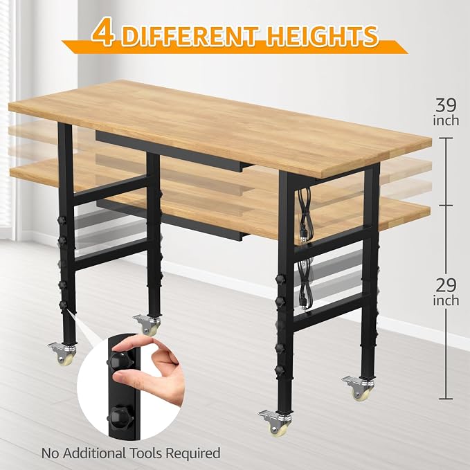 60" Adjustable Workbench, Heavy-Duty Work Table, 3000 LBS Load Capacity - Image 4