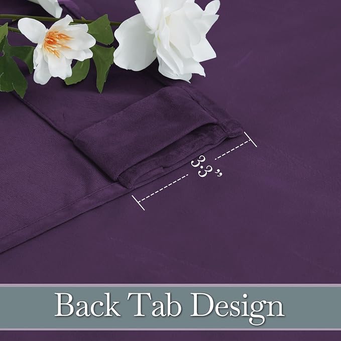 RYB HOME Purple Velvet Curtains 102 inches, Back Tab Soft Fabric Room Darkening - Image 3