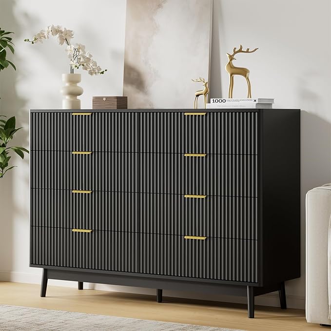 LYNSOM Fluted 8 Drawer Dresser for Bedroom, Wood Dresser TV Stand & Storage by LYNSOM