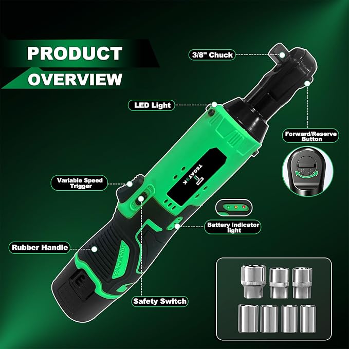 Cordless Electric Ratchet Wrench Set, 40FT-LBS 3/8" Ratchet, 12V Cordless - Image 2