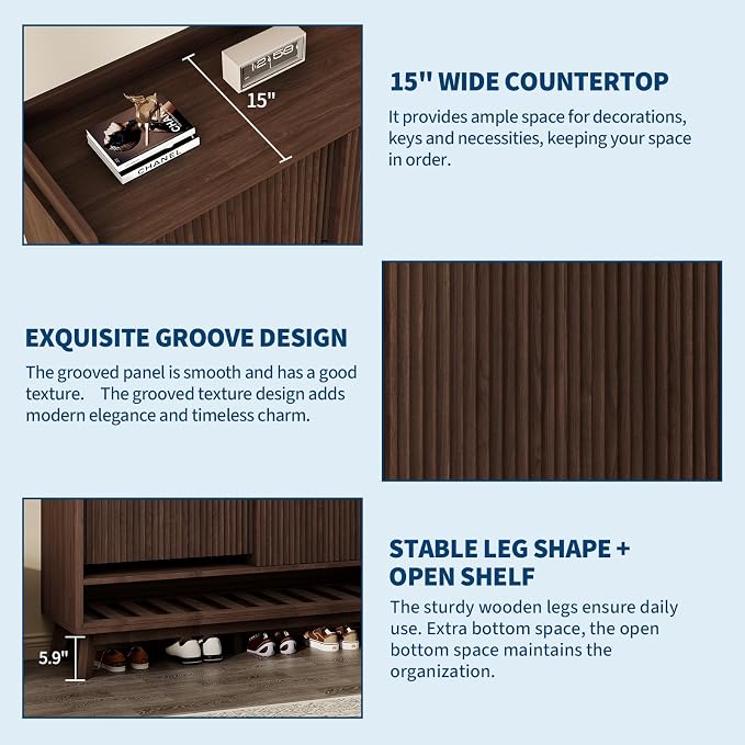 IDEALHOUSE Fluted Shoe Cabinet Storage - Image 5