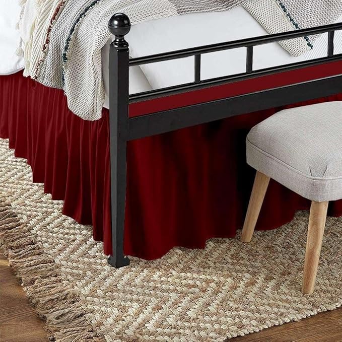 Burgundy Solid Ruffled Bed Skirt Full-21 Inch Drop Split Corner, Microfiber - Image 6