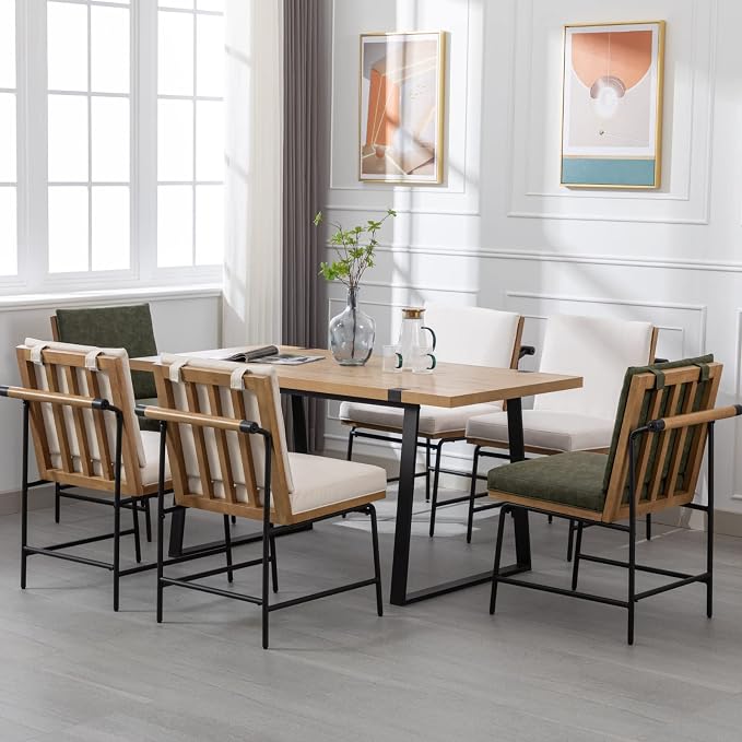 Modern Dining Chairs Set of 6, Comfy PU Leather Side Chairs Upholstered - Image 2