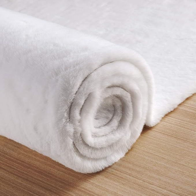 White Washable Furry Area Rug Runner Faux Bunny Fuzzy Fur Rugs - Image 8