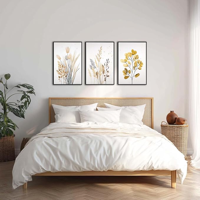 YCJKJDZ Framed Beige Botanical Canvas Wall Art Set of 3, Boho Watercolor - Image 8