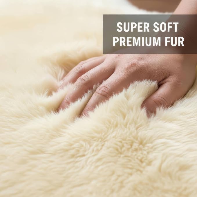 Premium Genuine Sheepskin Rug 4x6 ft, Real Fluffy Quad Pelt, Natural Fluffy Fur - Image 3