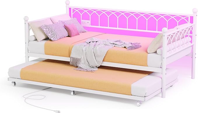 GarveeHome Daybed with Trundle, Metal Twin Trundle Bed with Charging Station & - Image 8