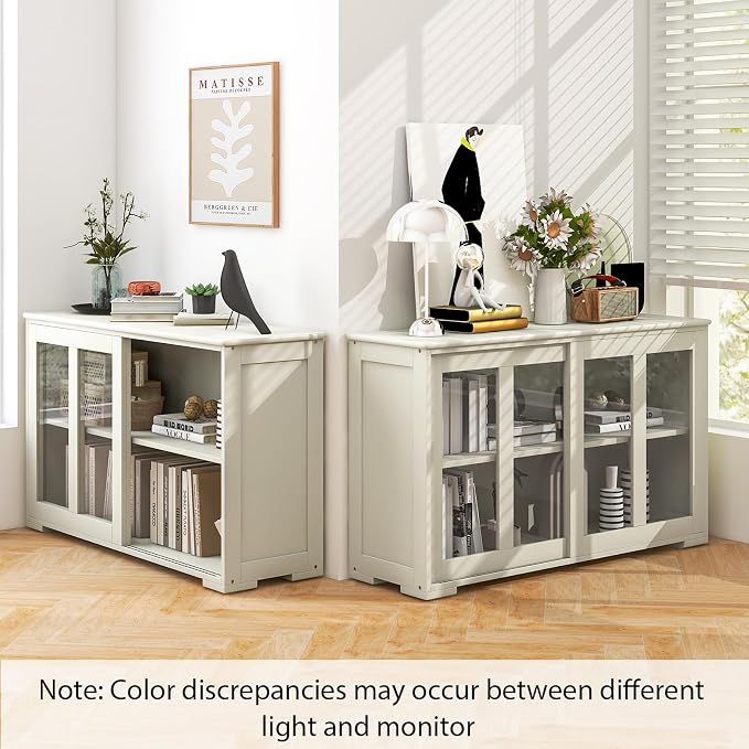 Costzon Sideboard Buffet Cabinet of 2, Wooden Kitchen Storage Cabinet - Image 7
