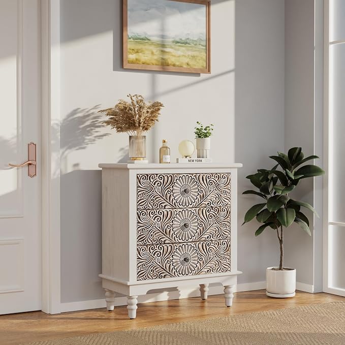 COSIEST Bedside Table Set of 2, Wood Nightstand 3 Drawers, Farmhouse End Table - Image 2