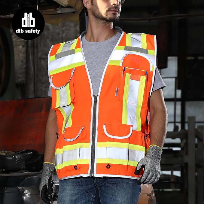 Dib Safety Reflective Vest Heavy Duty, High Visibility Two Tone Engineer Vest - Image 7