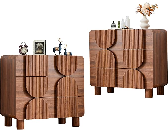 3 Drawer Dressers for Bedroom, 31.5" Wide Large Mid Century Modern Fluted by JanmerHome