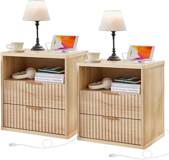 LEYAOYAO Fluted Farmhouse Nightstand Set of 2 by LEYAOYAO-Findtheshiningpointofyourideallife%EF%BC%81