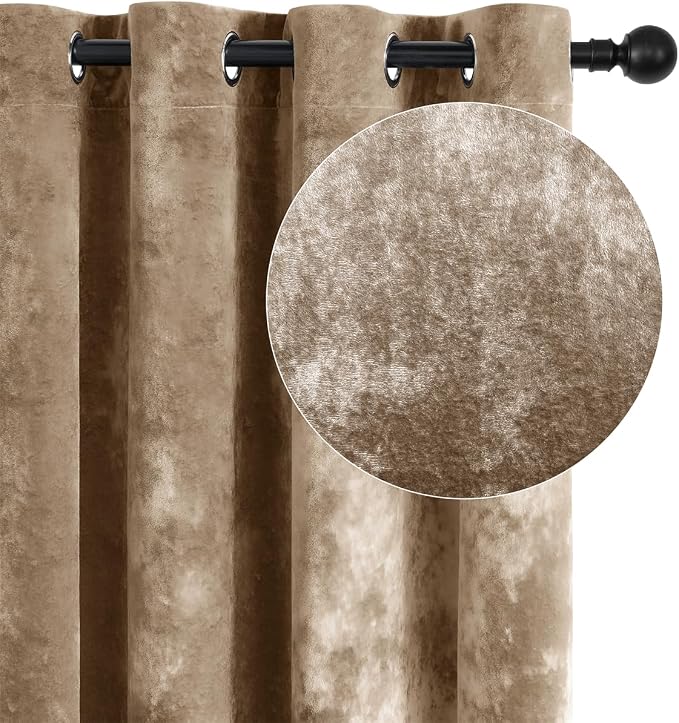 SMILETIME Amber Beige Crushed Velvet Curtains 52x84 inch Luxurious Thermal - Image 2