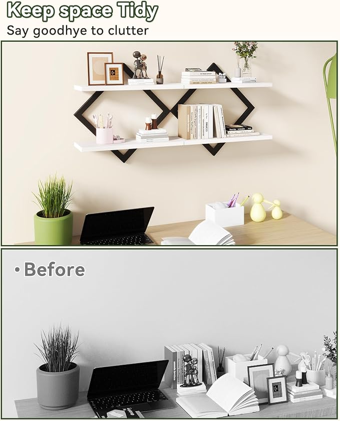 IBUYKE Floating Shelves, 15 Inch Wall Shelf Set of 2, Wall Mounted Shelves - Image 9