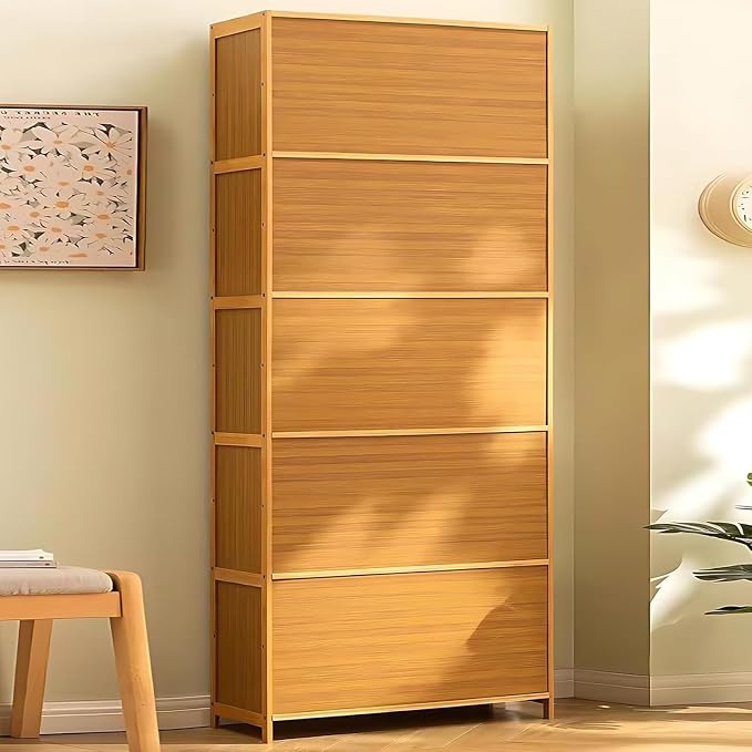 Bamboo Shoe Cabinet with Acrylic Door, 10-Tier Shoe Storage Rack, 40-45 Pairs - Image 7