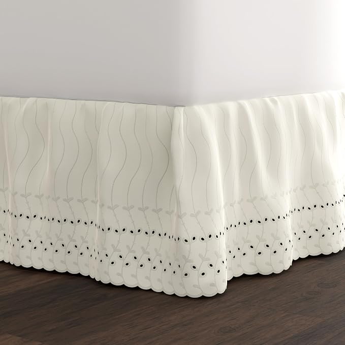 Fresh Ideas Eyelet Bed Skirt, Ruffled Design, 14 Inch Drop, Embroidered by Levinsohn-FreshIdeas