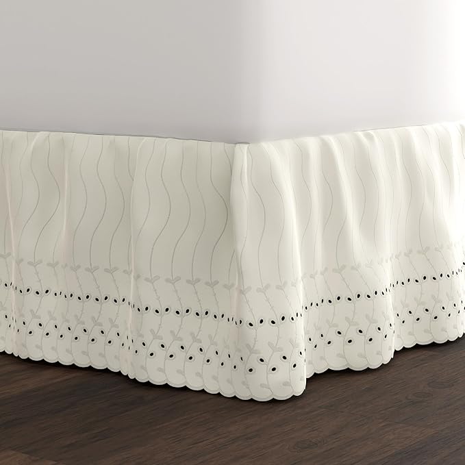 Fresh Ideas Eyelet Bed Skirt, Ruffled Design, 14 Inch Drop, Embroidered by Levinsohn-FreshIdeas