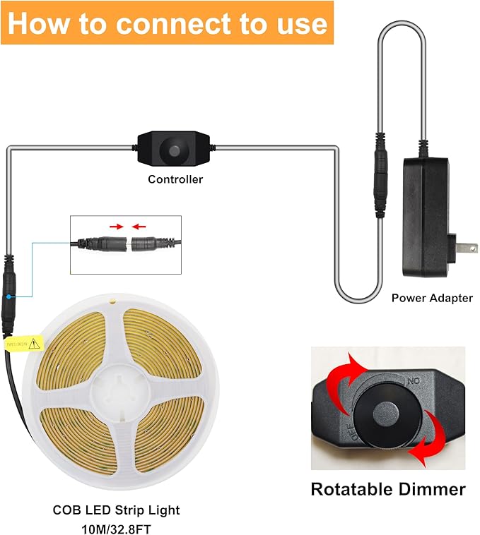 White COB LED Strip Lights 32.8ft, 6500K Dimmable Ultra Bright Daylight White - Image 4
