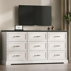 Farmhouse 9 Drawers Dresser for Bedroom, Rustic Wood Dresser TV Stand, Wooden - Image 6