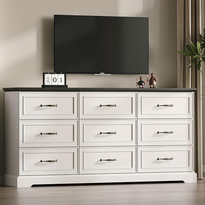 Farmhouse 9 Drawers Dresser for Bedroom, Rustic Wood Dresser TV Stand, Wooden - Image 6