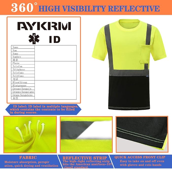 AYKRM Safety T Shirt Reflective High Visibility hi vis Long Sleeve T Shirt - Image 2