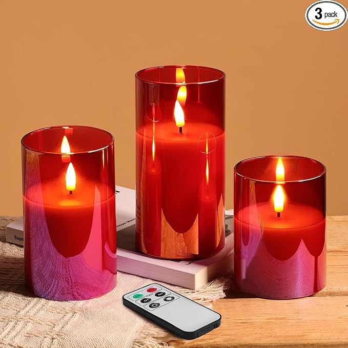 Eywamage Red Glass Flameless Pillar Candles by EywamageCandles