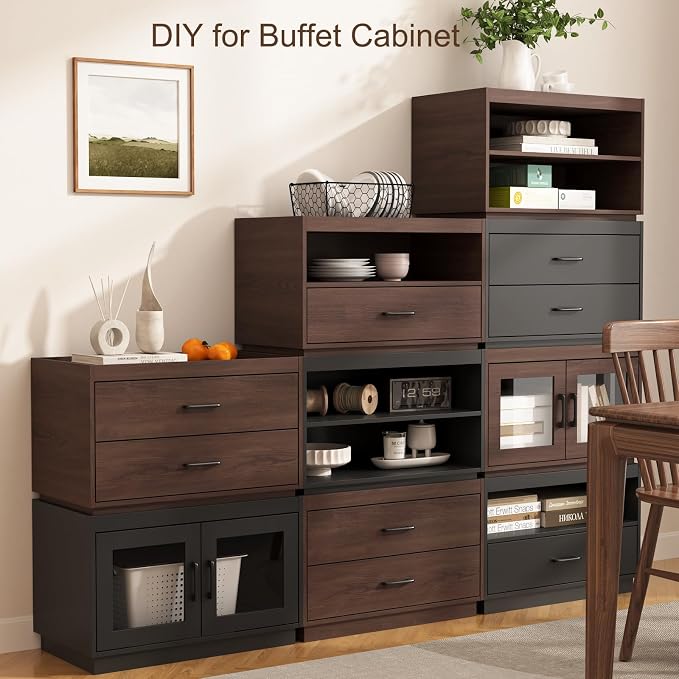 Stackable Storage with 2 Drawers, Wood Stackable Closet Organizer Modern Large - Image 8
