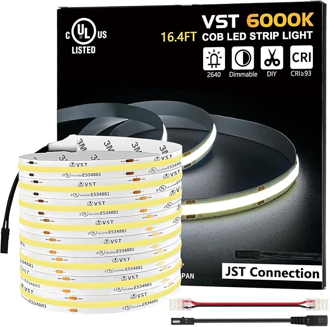 VST 16.4ft COB LED Strip Lights Cool White 6000K, 24V Dimmable LED Tape Light by VSTLighting