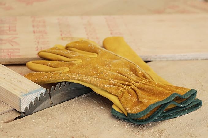 OZERO Leather Work Gloves Flex Grip Tough Cowhide Gardening Glove - Image 8