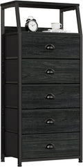 Furnulem Black Dresser with 5 Drawers, Vertical Storage Tower Fabric Dresser by Furnulem