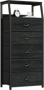 Furnulem Black Dresser with 5 Drawers, Vertical Storage Tower Fabric Dresser by Furnulem