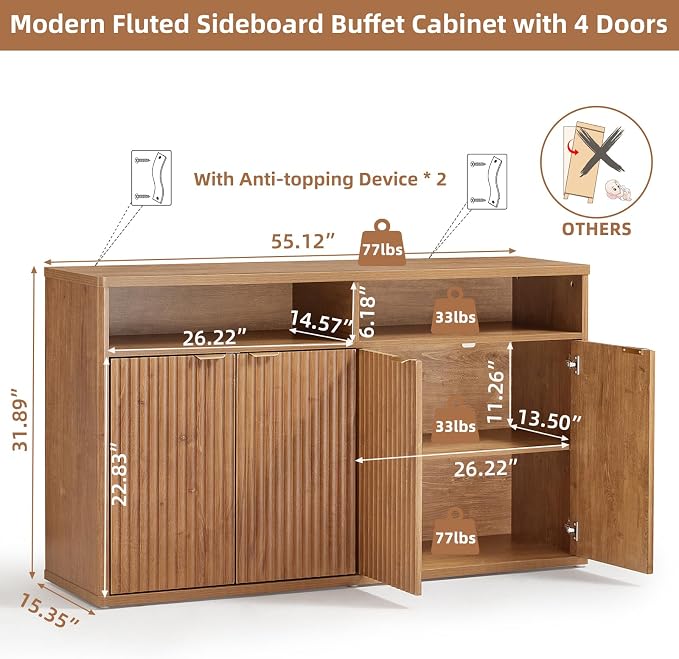 LEYAOYAO Fluted Buffet Cabinet - Image 2