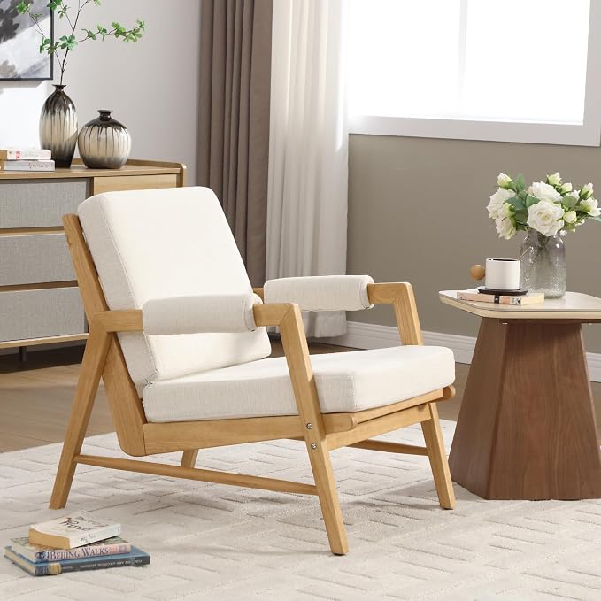 HEAH-YO Modern Accent Chair, Upholstered Linen Fabric Living Room Chair - Image 3