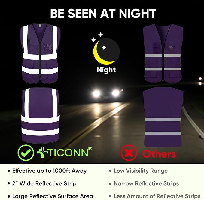 TICONN Reflective Safety Vest High Visibility Class II Mesh Vest - Image 3