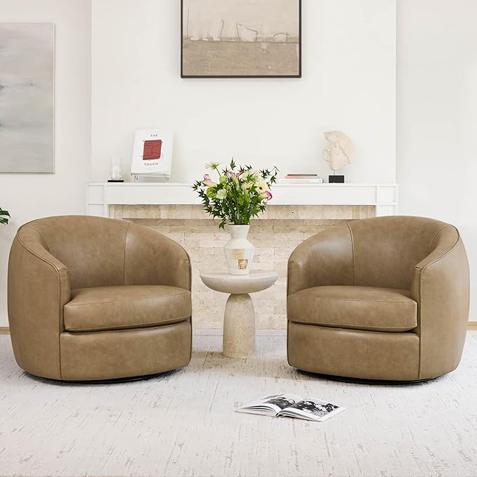 CHITA Genuine Leather Swivel Barrel Chair, Modern Comfy FSC Certified - Image 3