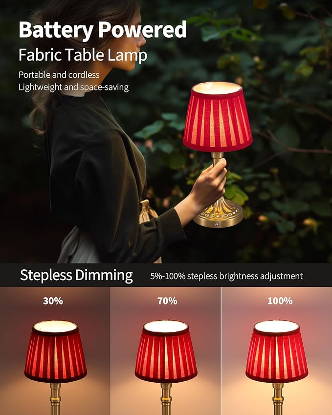 KDG Cordless Portables Table Lamp Set of 2, LED Fabric Shade Small Desk Lamps - Image 4