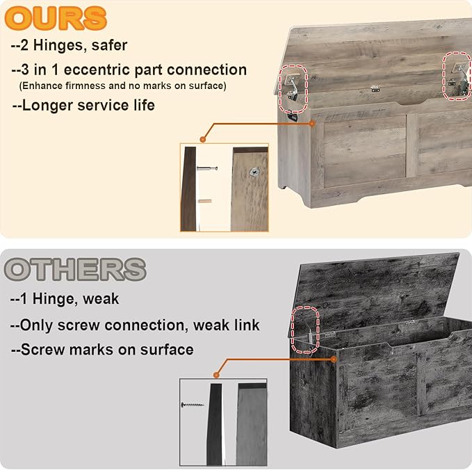 Timberer 39.4" Storage Chest, Wooden Storage Bench, Lift Top Toy Chest - Image 4
