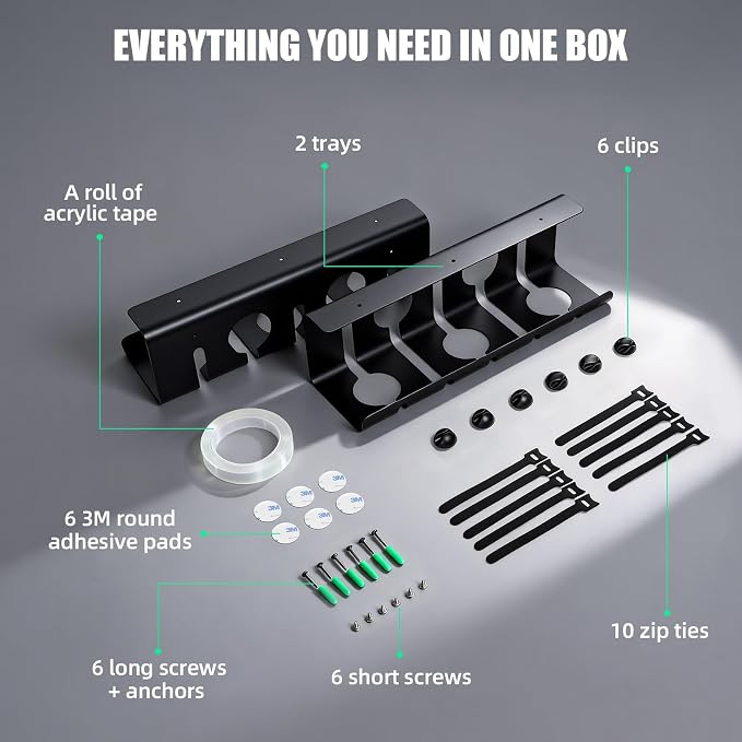2 Pack Under Desk Cable Management Tray, 16.5" L x 4.7" W x 4.3" H, Wire - Image 5
