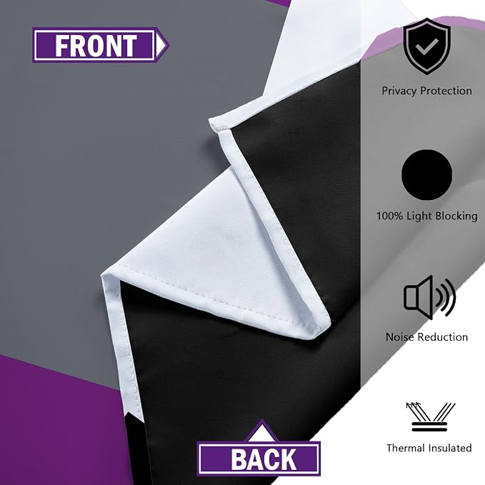 Purple 100% Blackout Curtains for Bedroom 84 inch Length 2 Panels Set Grey - Image 5