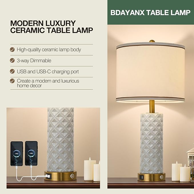 Set of 2 Table Lamp for Living Room Bedroom Farmhouse - Image 4