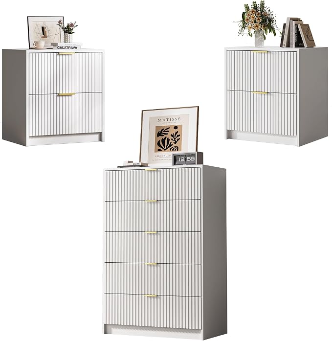 3-Piece Dresser Bedroom Set, 5 Drawer Dresser & 2 Drawer Nightstands by MAISONARIA