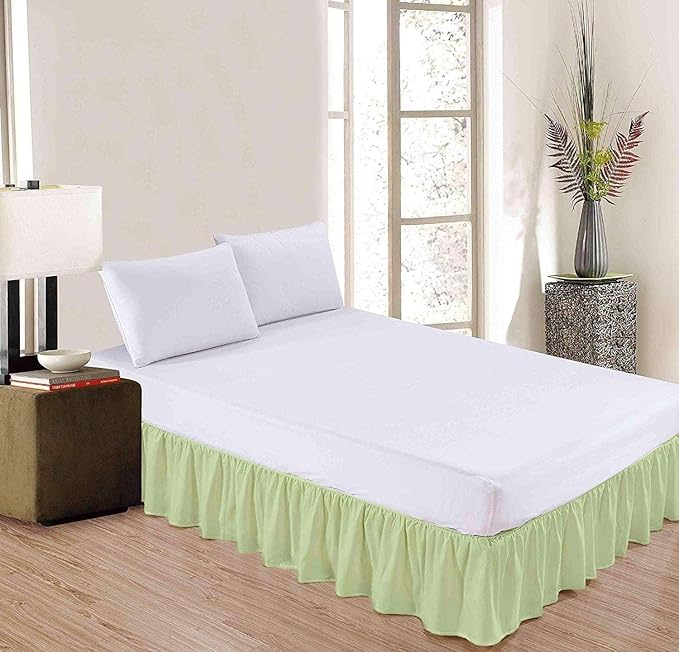 Sage Solid Ruffled Bed Skirt Queen-XL-10 Inch Drop Split Corner, Microfiber - Image 2