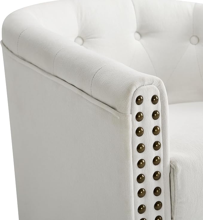 Swivel Barrel Accent Chair, Round Nailhead Chenille Fabric Living Room Arm - Image 9