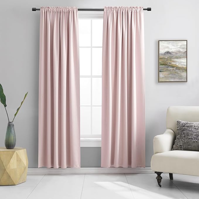 DONREN Blush Pink Curtains 80 Inches Long by DONREN